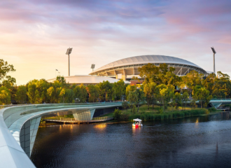 Image of footbridge to Adelaide Oval at sunset